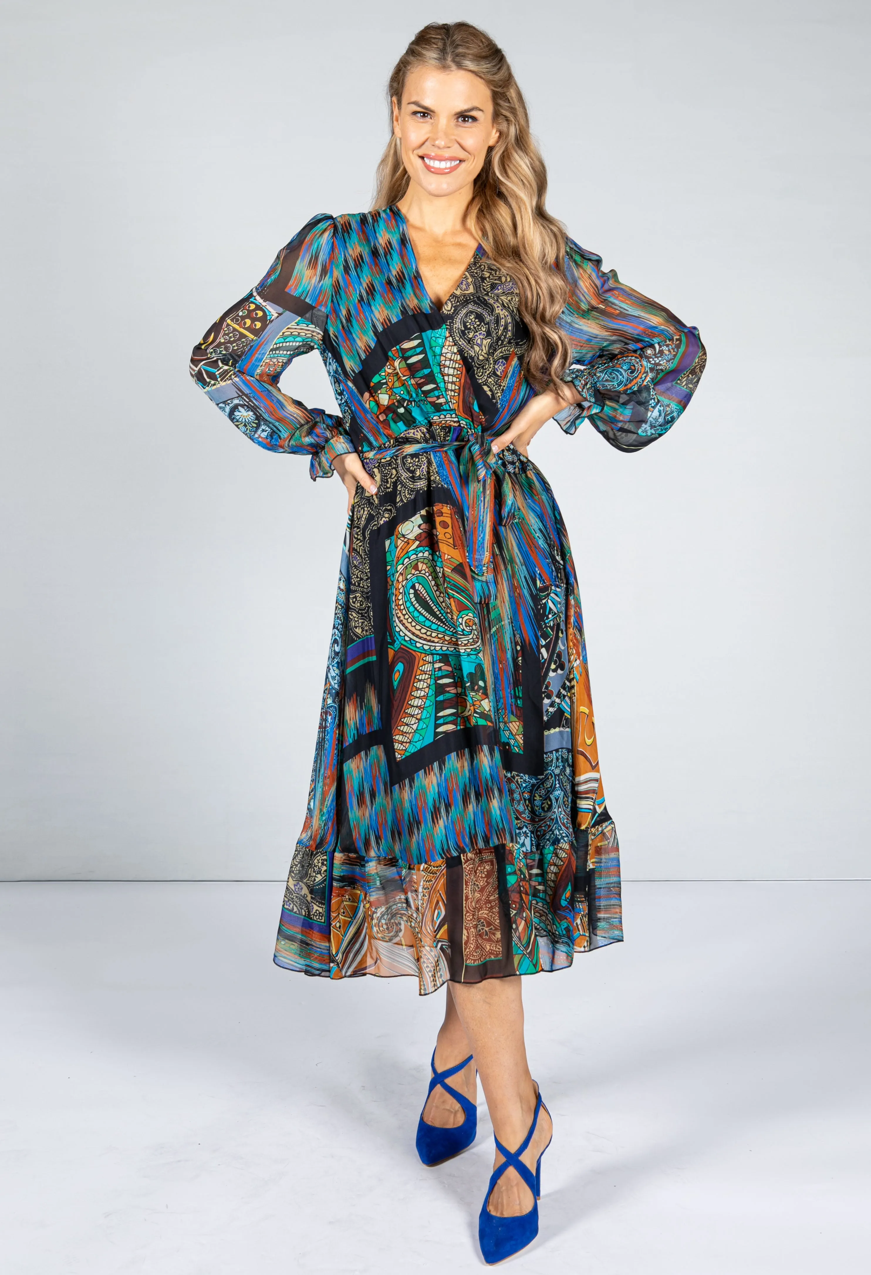 70's Inspired Printed Silk Mix Dress