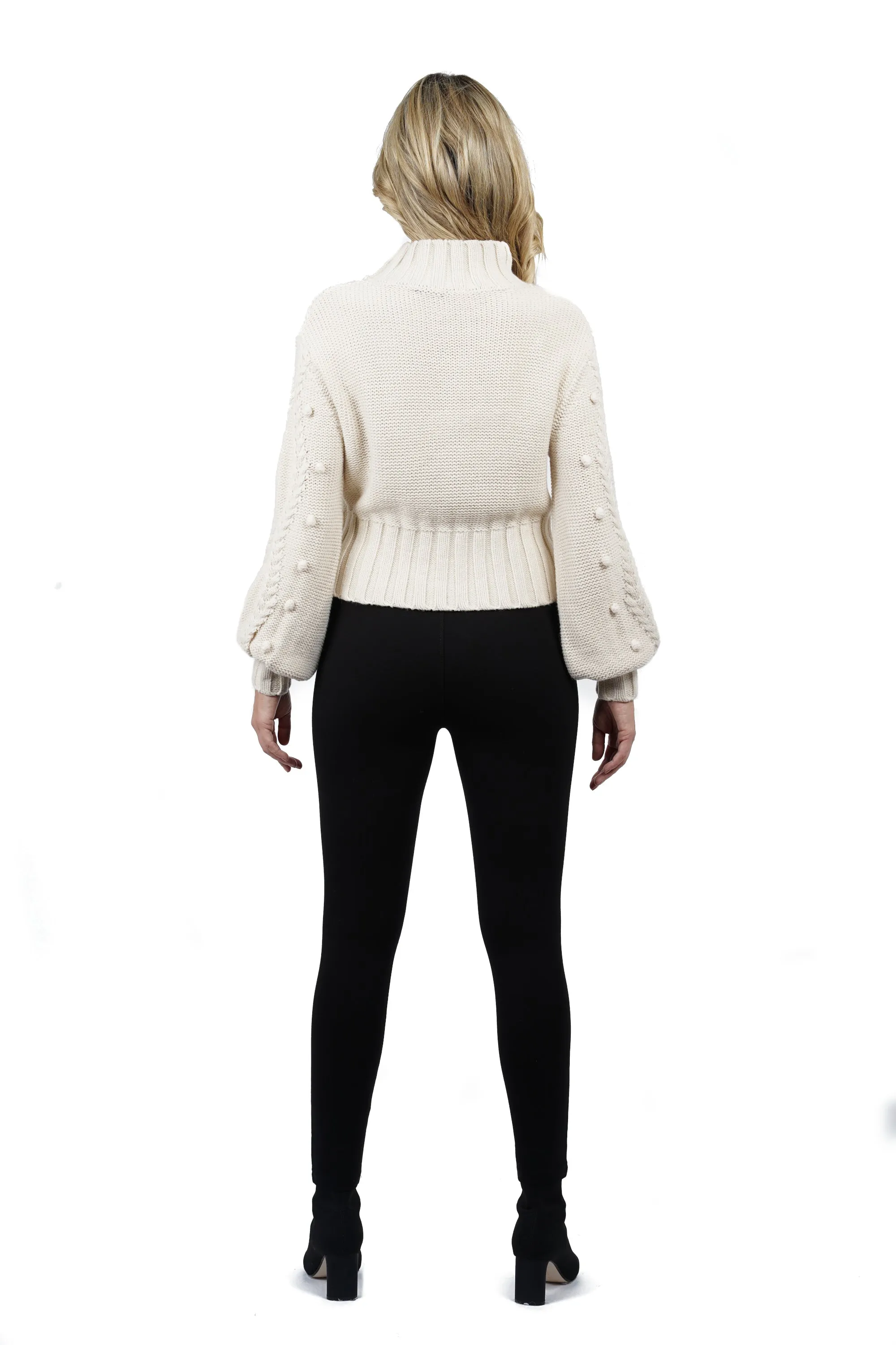 Annalise Cable Sweater with Pom Sleeves