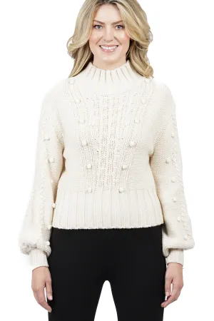 Annalise Cable Sweater with Pom Sleeves