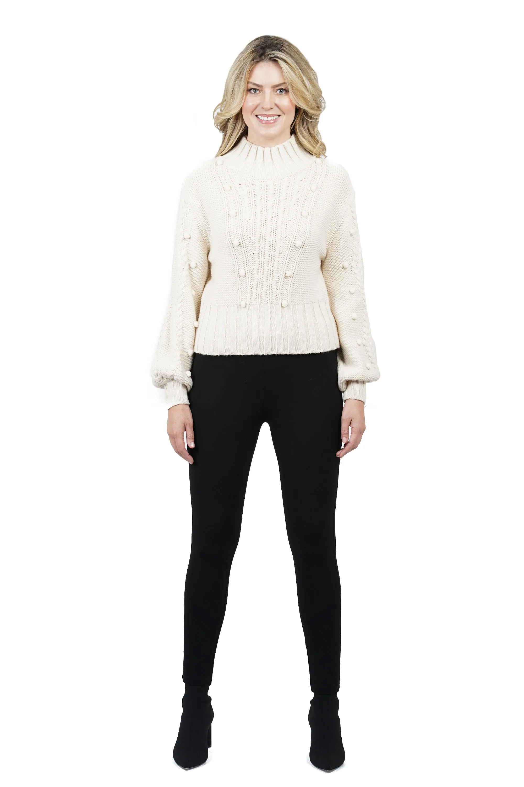 Annalise Cable Sweater with Pom Sleeves