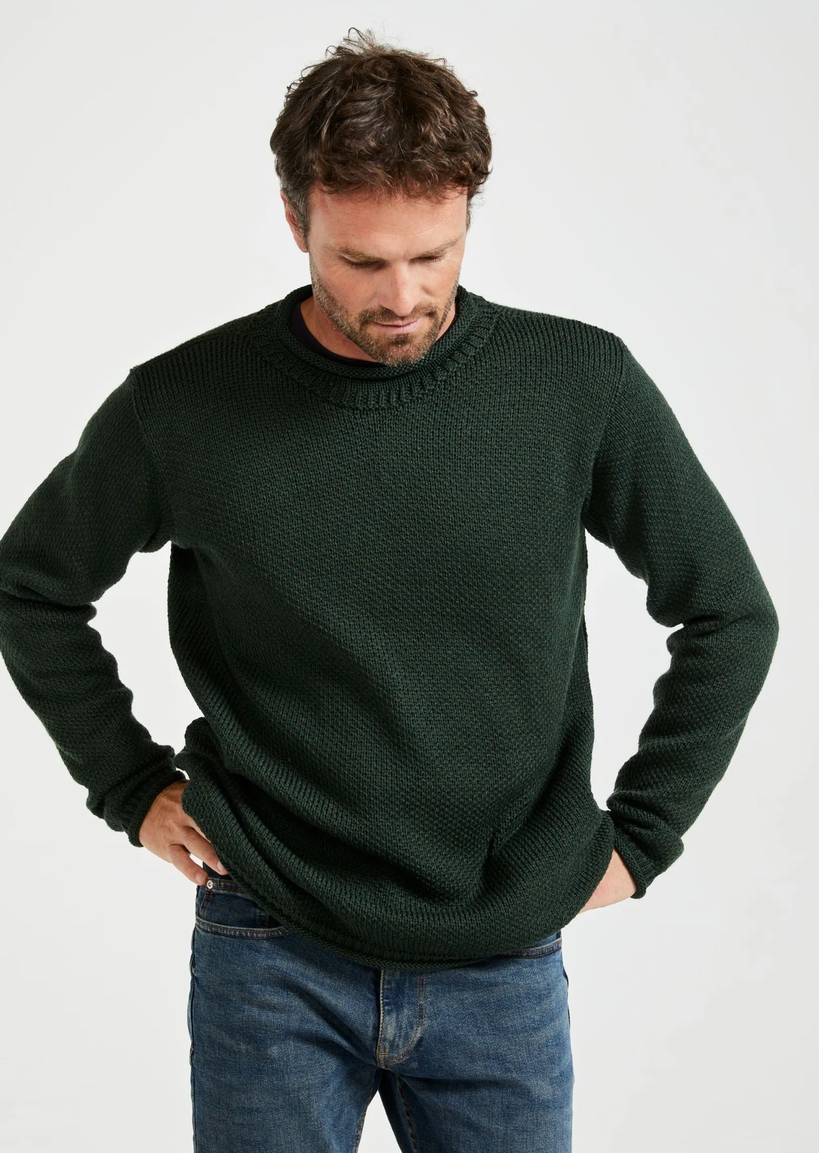 Aran Roll Neck Sweater | Green