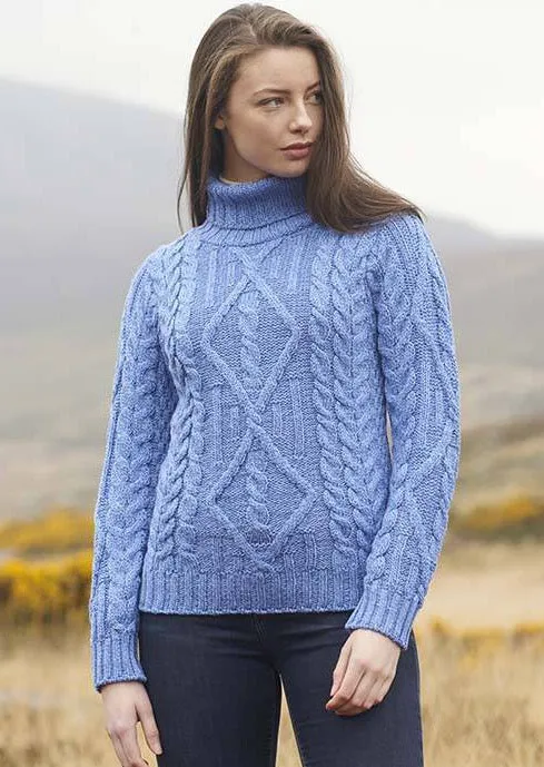 Aran Turtle Neck Sweater | Blue