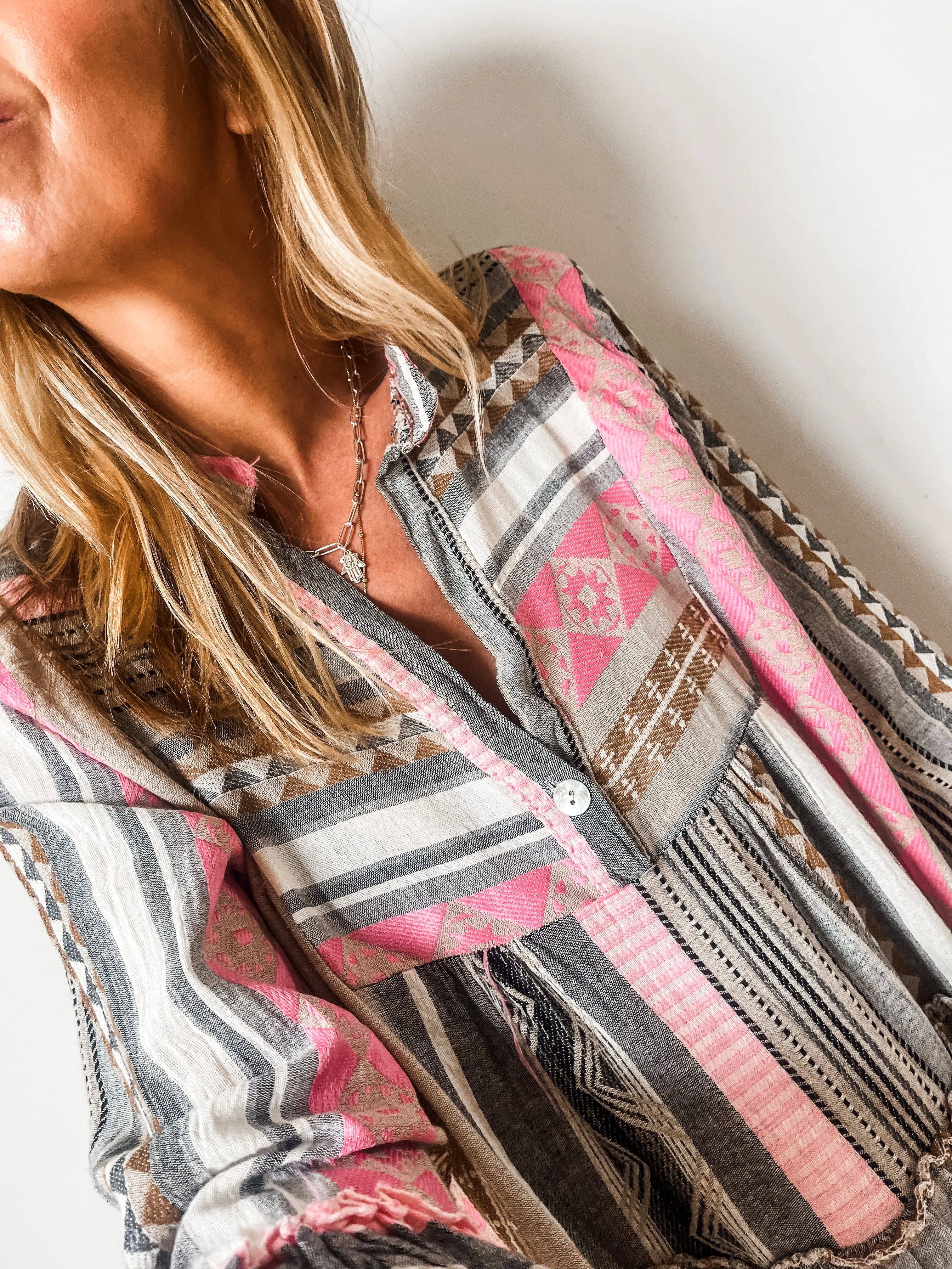 Aztec Print Tiered Smock Mini Dress