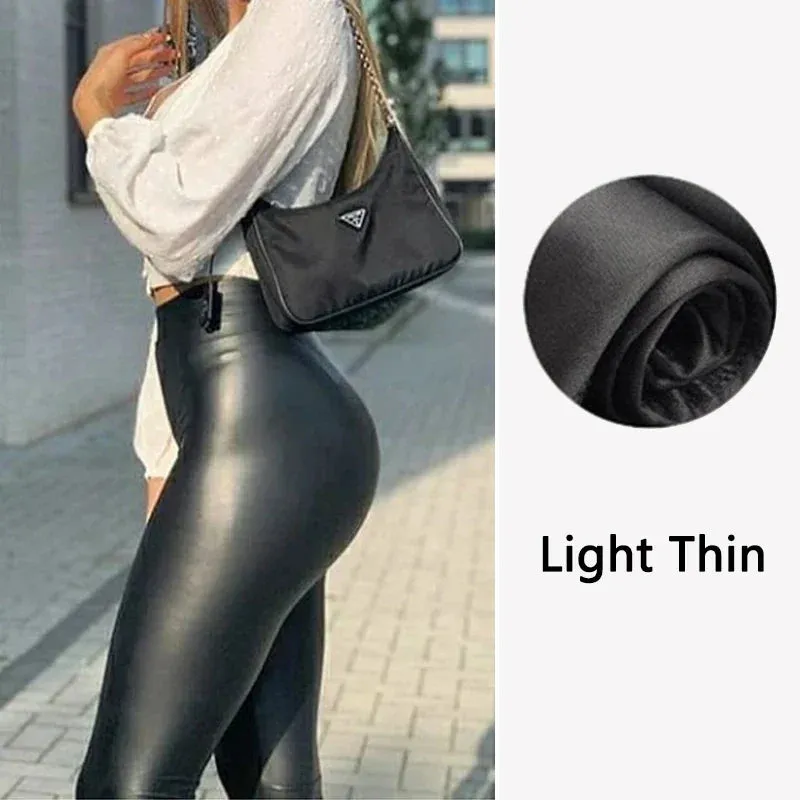 Black Leather Skinny Spandex & Stretchy Leggings