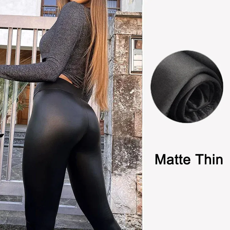 Black Leather Skinny Spandex & Stretchy Leggings