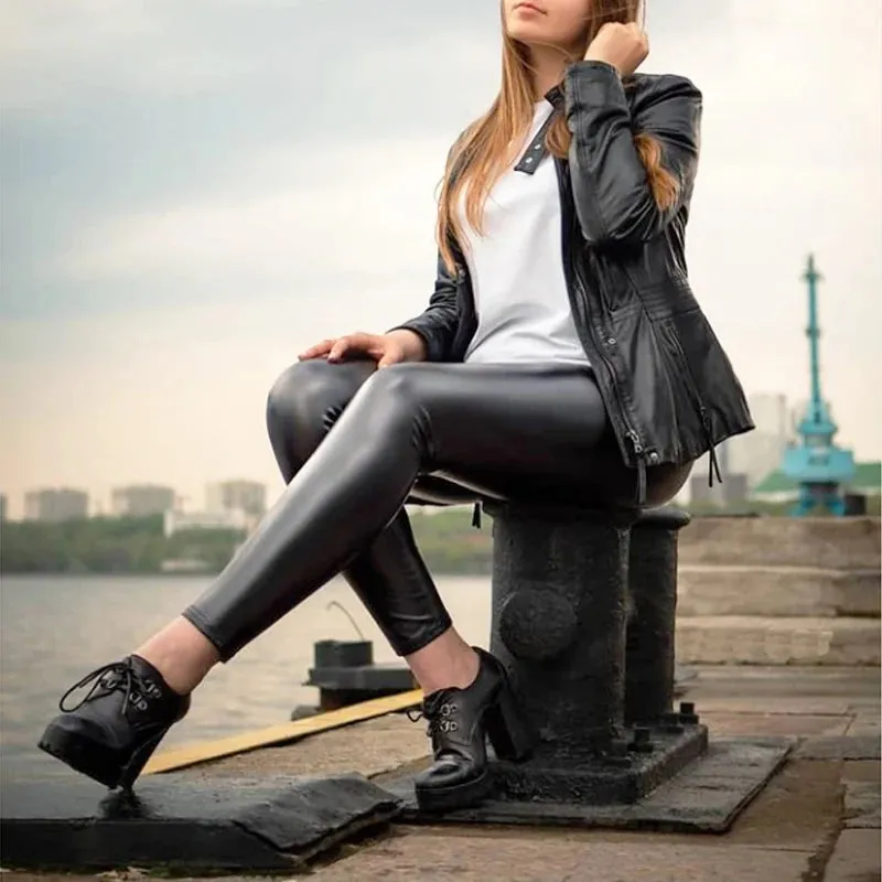 Black Leather Skinny Spandex & Stretchy Leggings