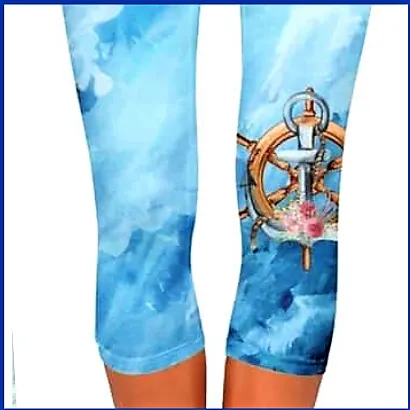 Captains Wheel & Anchor Capri Super SOFT Leggings Cruise Voyage Ship Sail Ocean Sea Aqua Blue OS TC Plus rts Capris