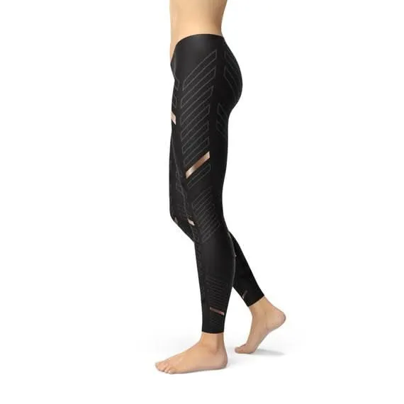 Chic Women's Black Striped Active Leggings