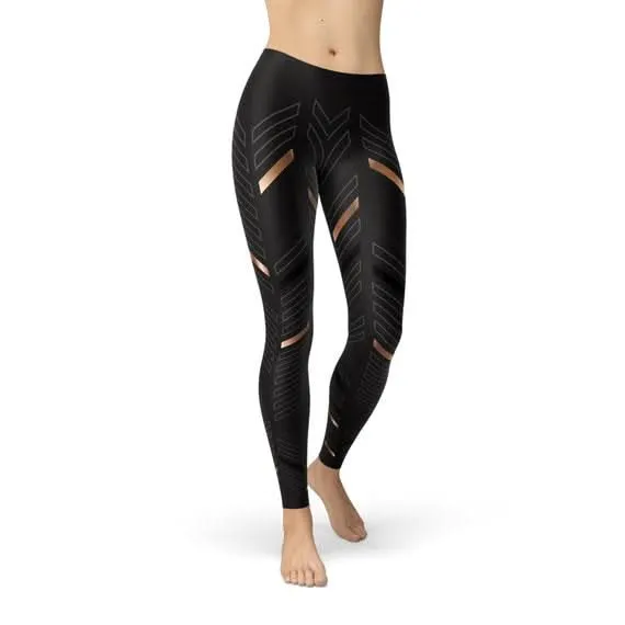 Chic Women's Black Striped Active Leggings