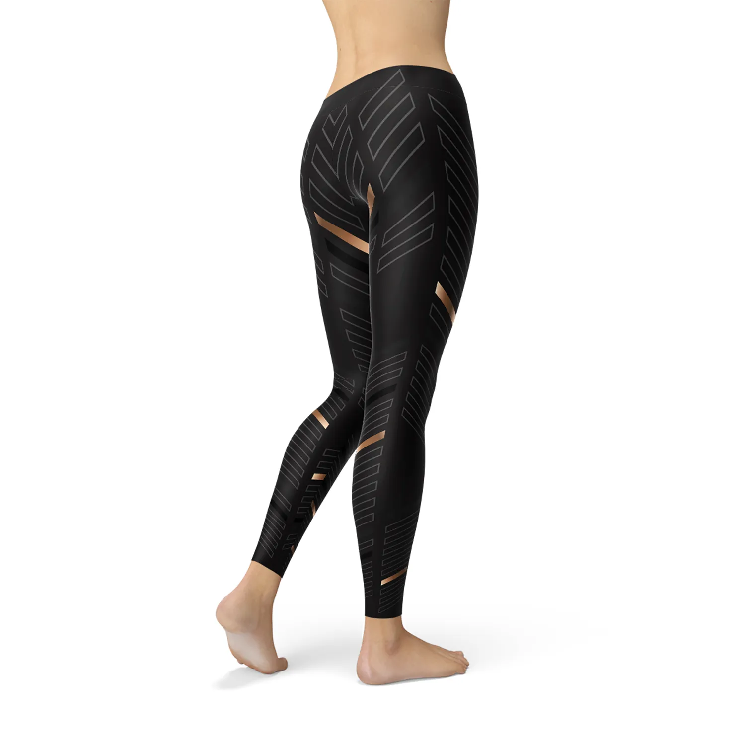 Chic Women's Black Striped Active Leggings