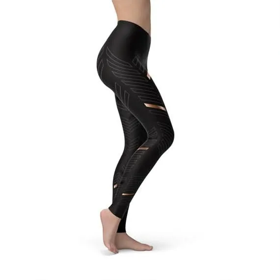 Chic Women's Black Striped Active Leggings