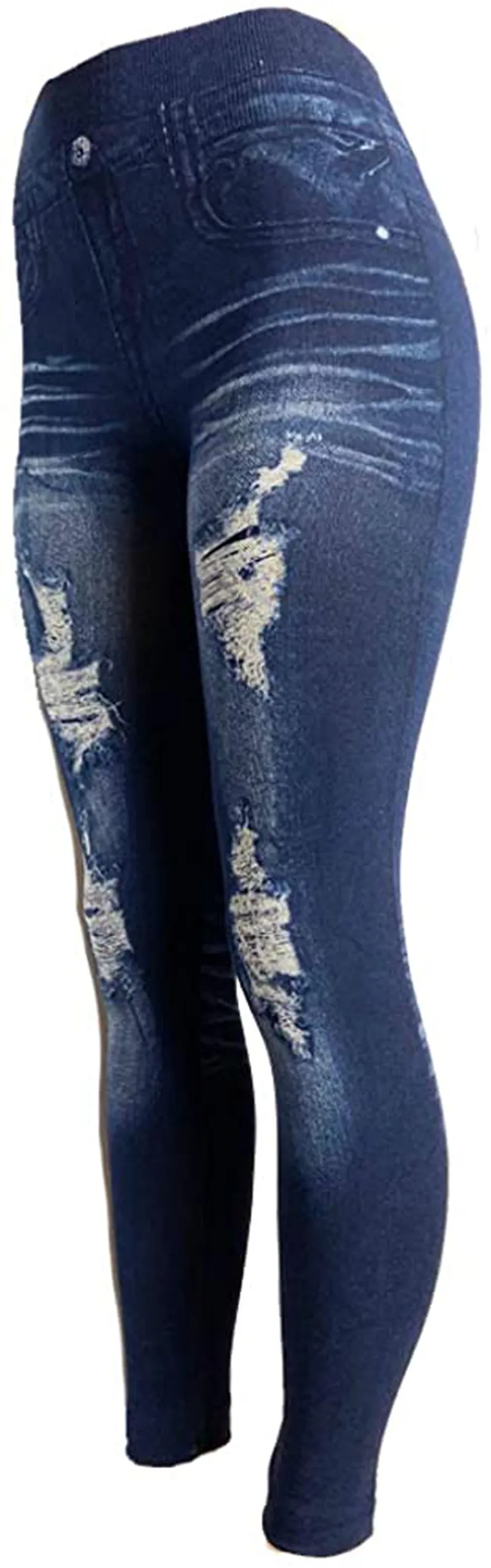 CLOYA Women's Denim Print Seamless Full Leggings for All Seasons - One Size Fits Large & X-Large