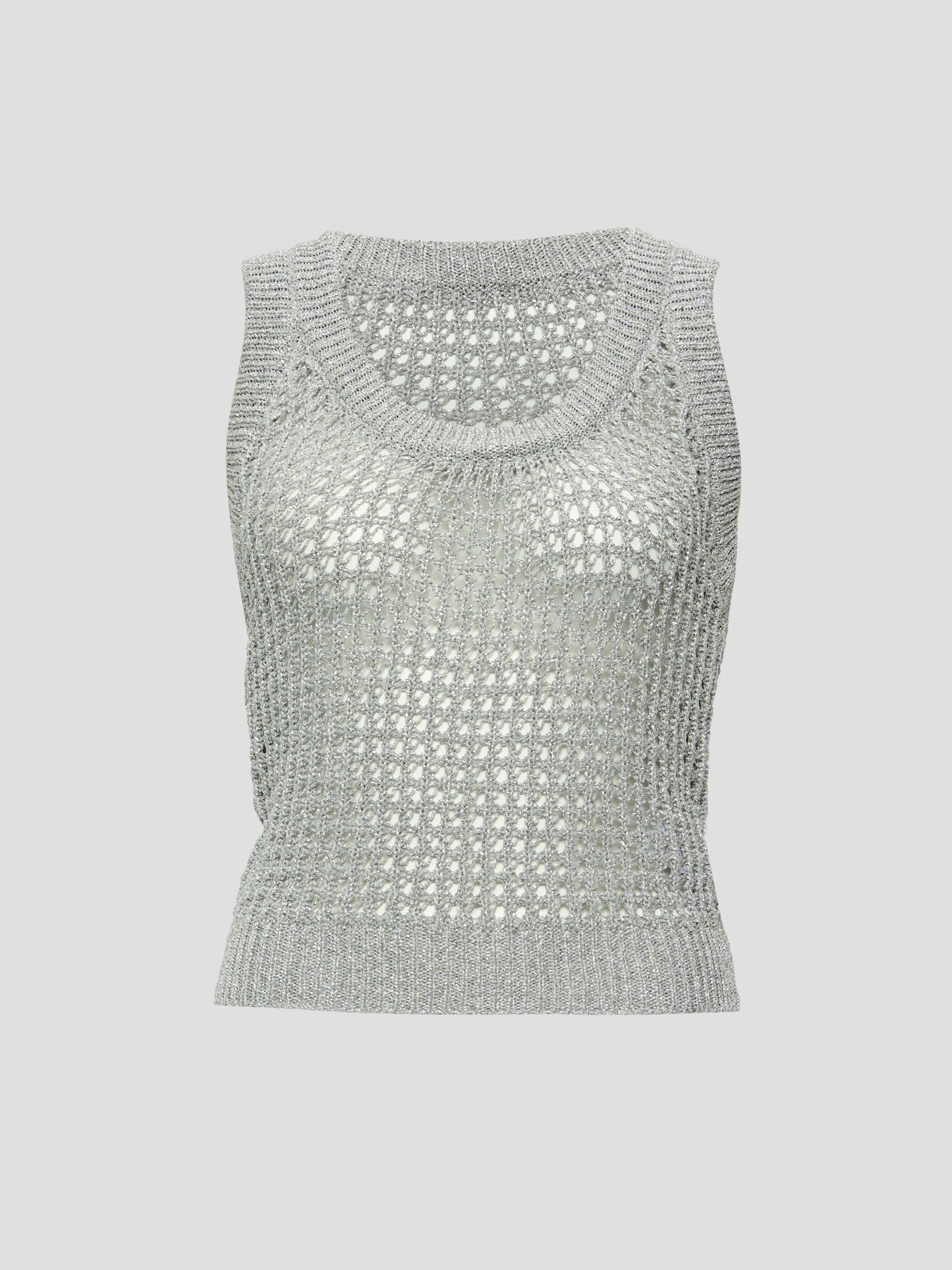 Crochet Sleeveless Metallic Sweater