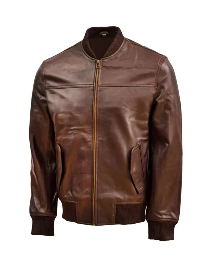 Dark Brown Bomber Biker Leather Jacket