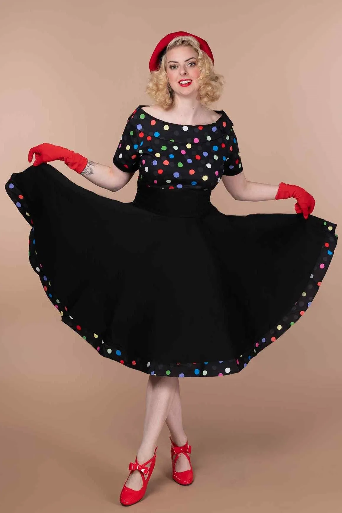 Darlene Multicolour Polka Dot Black Circle Dress