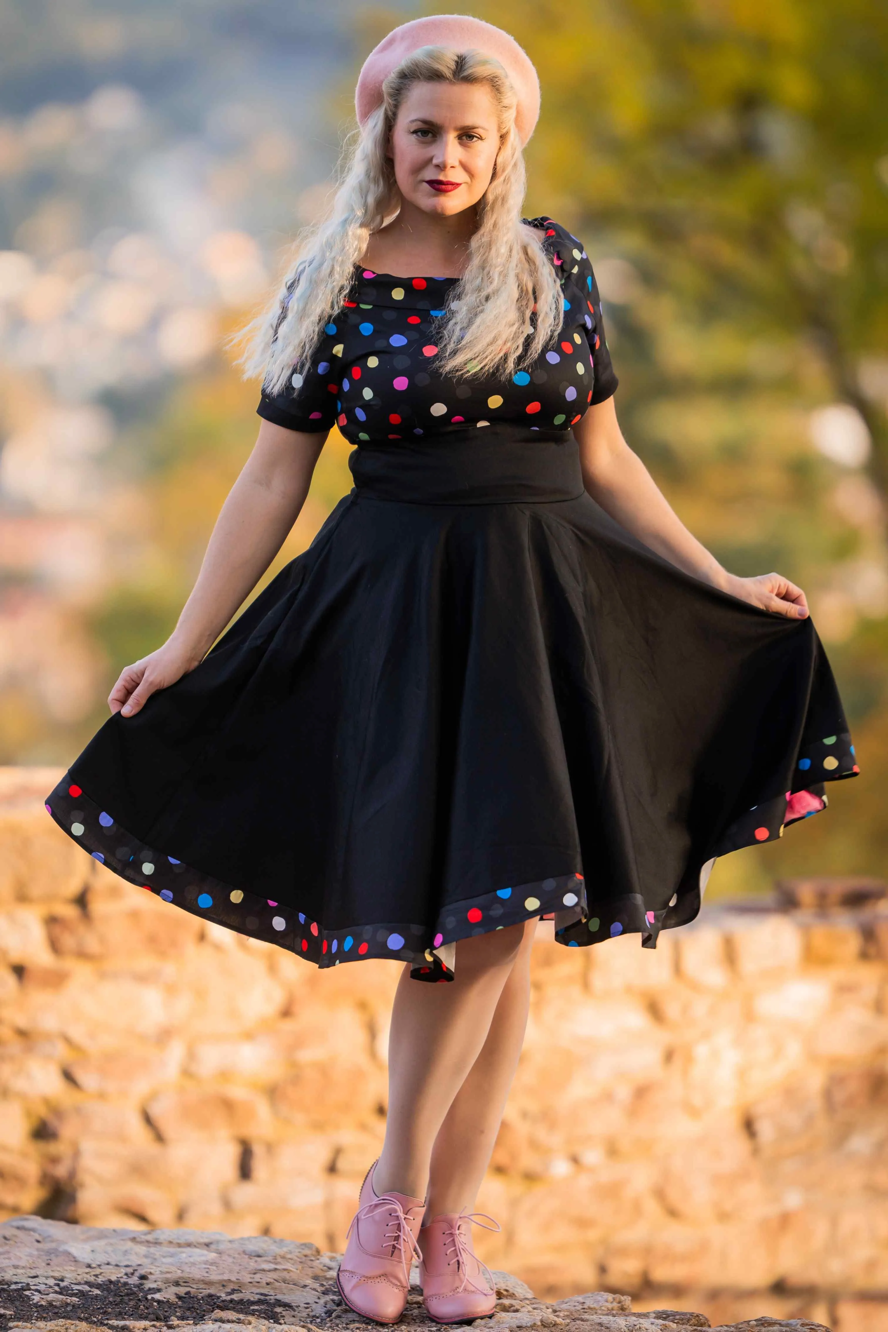 Darlene Multicolour Polka Dot Black Circle Dress