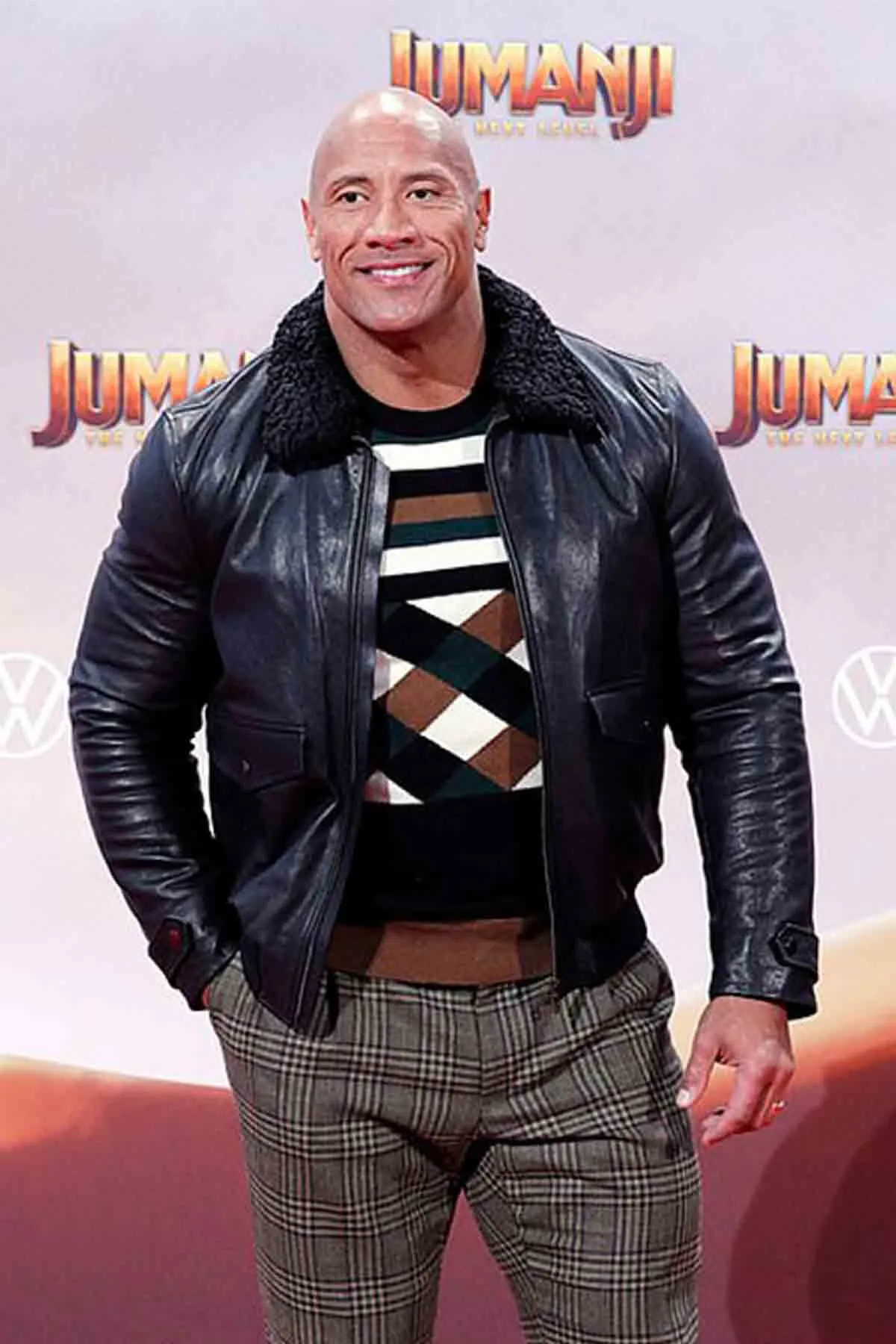 Designer Dwayne Johnson Leather Jacket Fur Collar