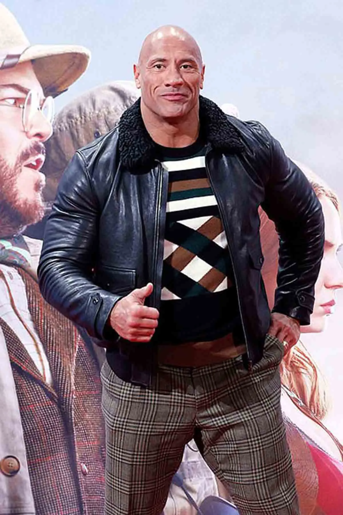 Designer Dwayne Johnson Leather Jacket Fur Collar