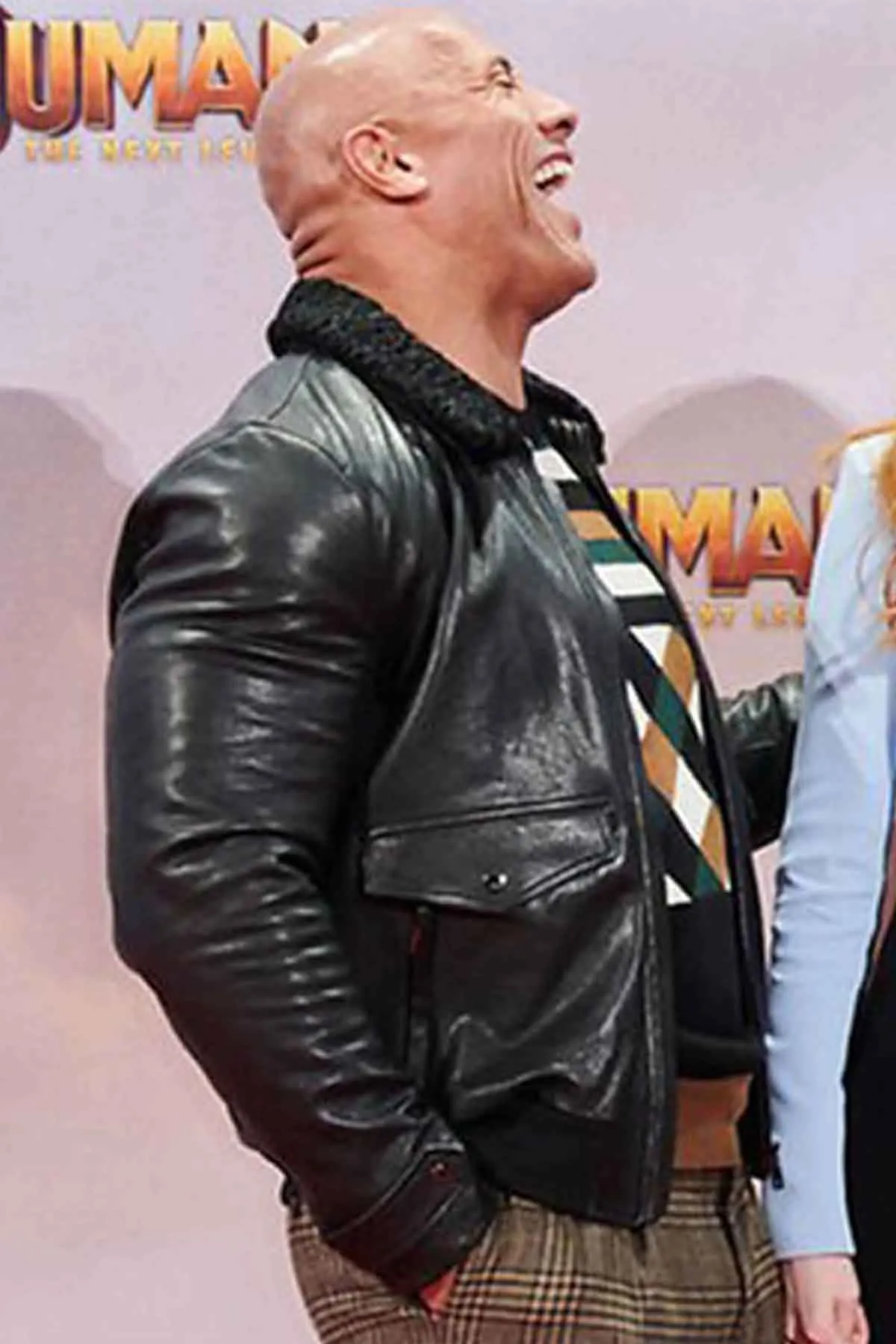 Designer Dwayne Johnson Leather Jacket Fur Collar