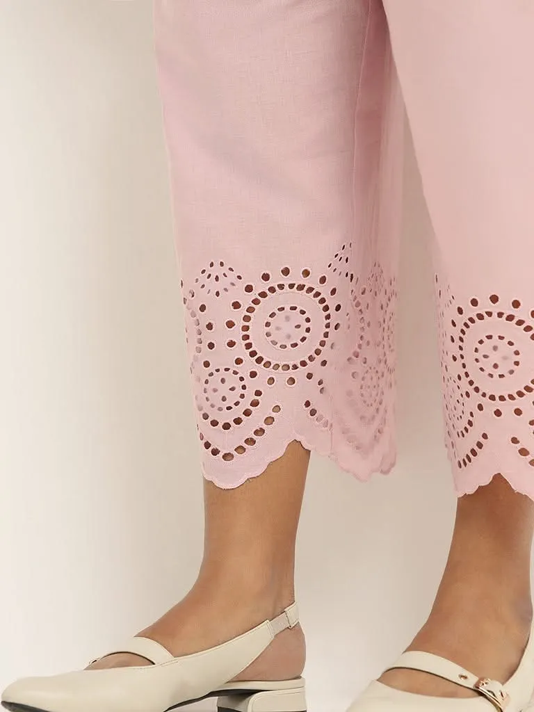 Diza Pink Cotton Cutwork Pants