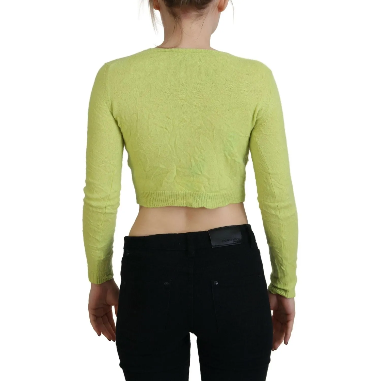 Dsquared² Yellow Green Cashmere Long Sleeves Cropped Sweater