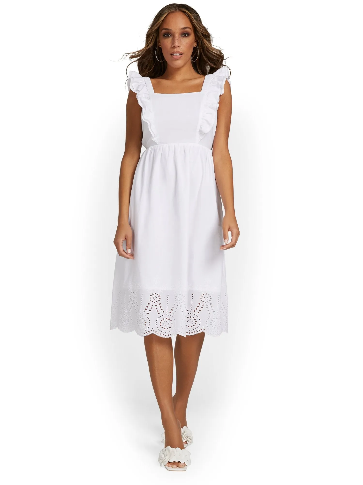 Eyelet-Trim Ruffle-Sleeve Midi Dress - Lily & Cali