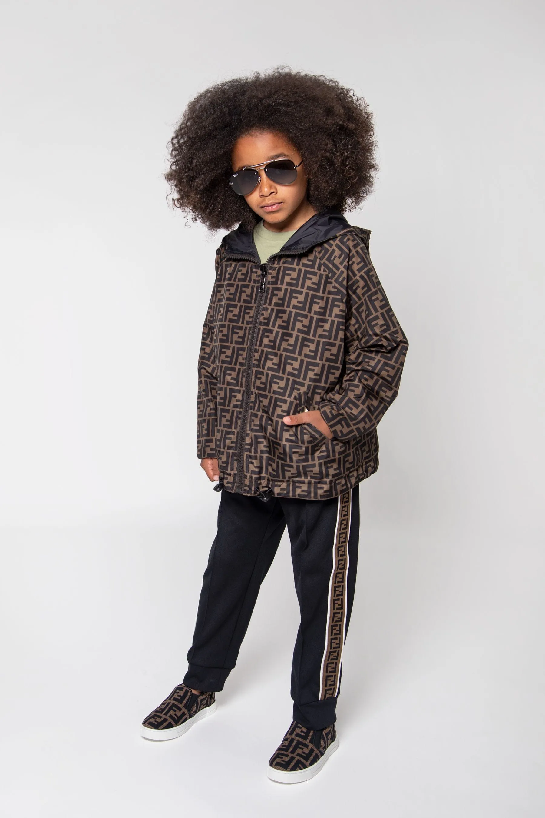 Fendi Kids Reversible FF K-Way Jacket in Black