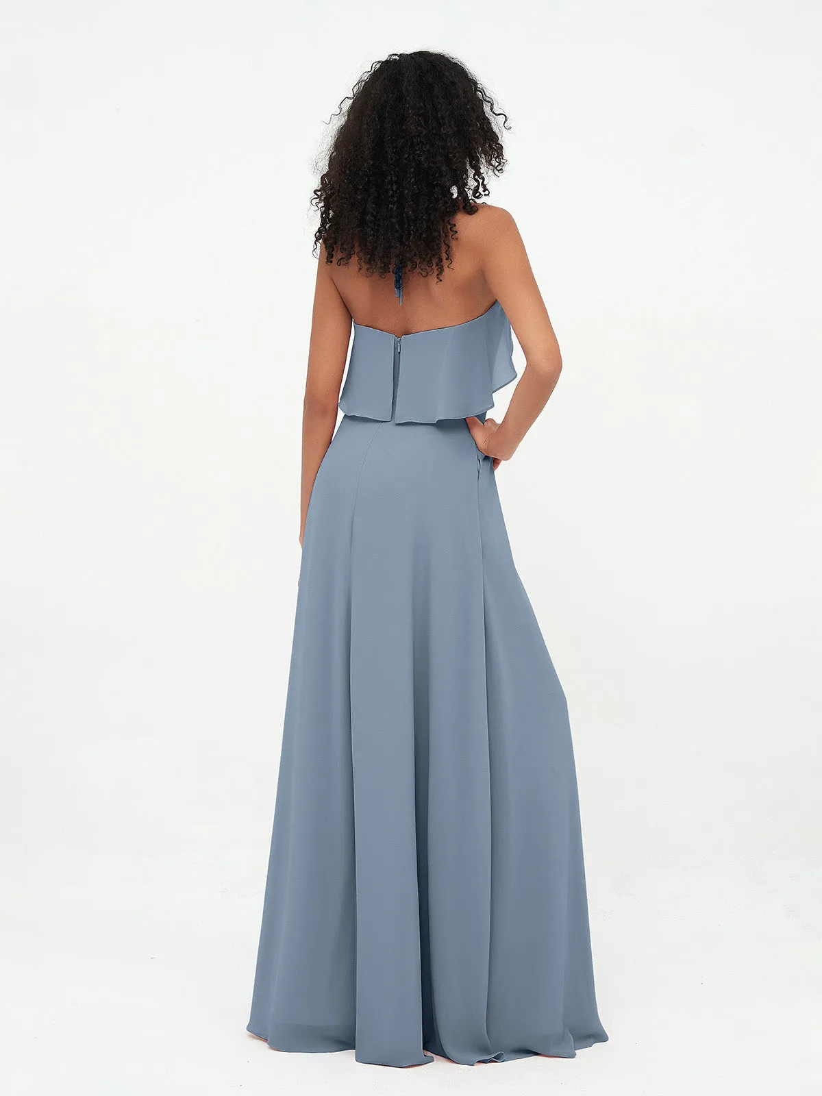 Halter Strap Chiffon Long Bridesmaid Dresses Dusty Blue Plus Size