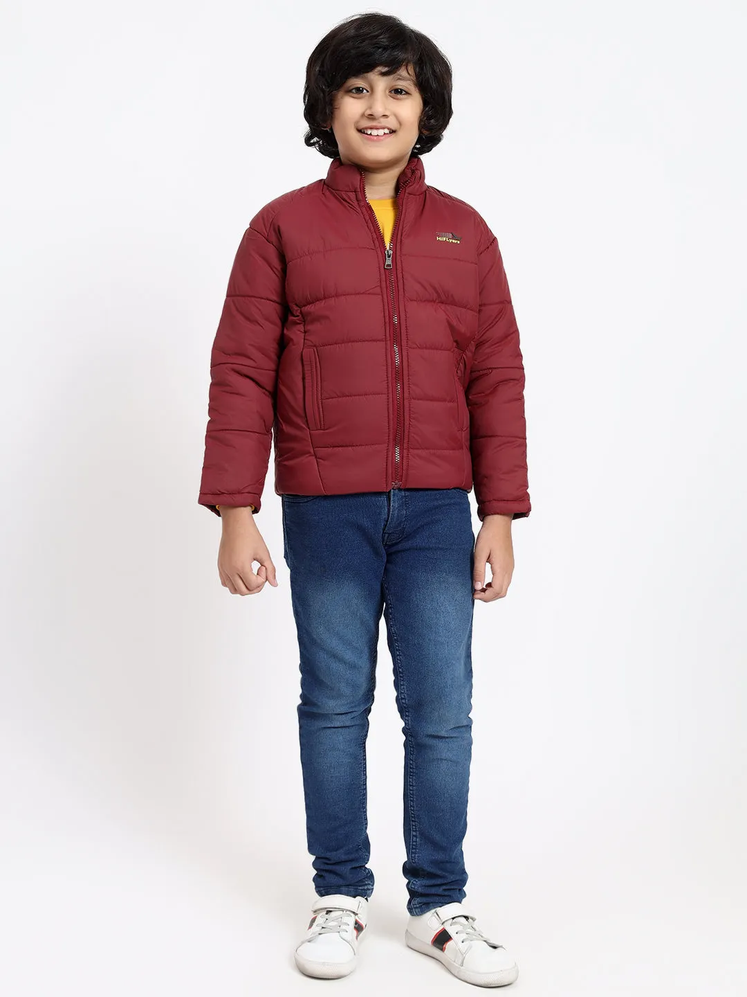 HiFlyers Boys Regular Fit | Polyster |Fluffy Full Sleeves |Quilted Insulation|High Neck Stand Collar|Zipper Jacket -Red