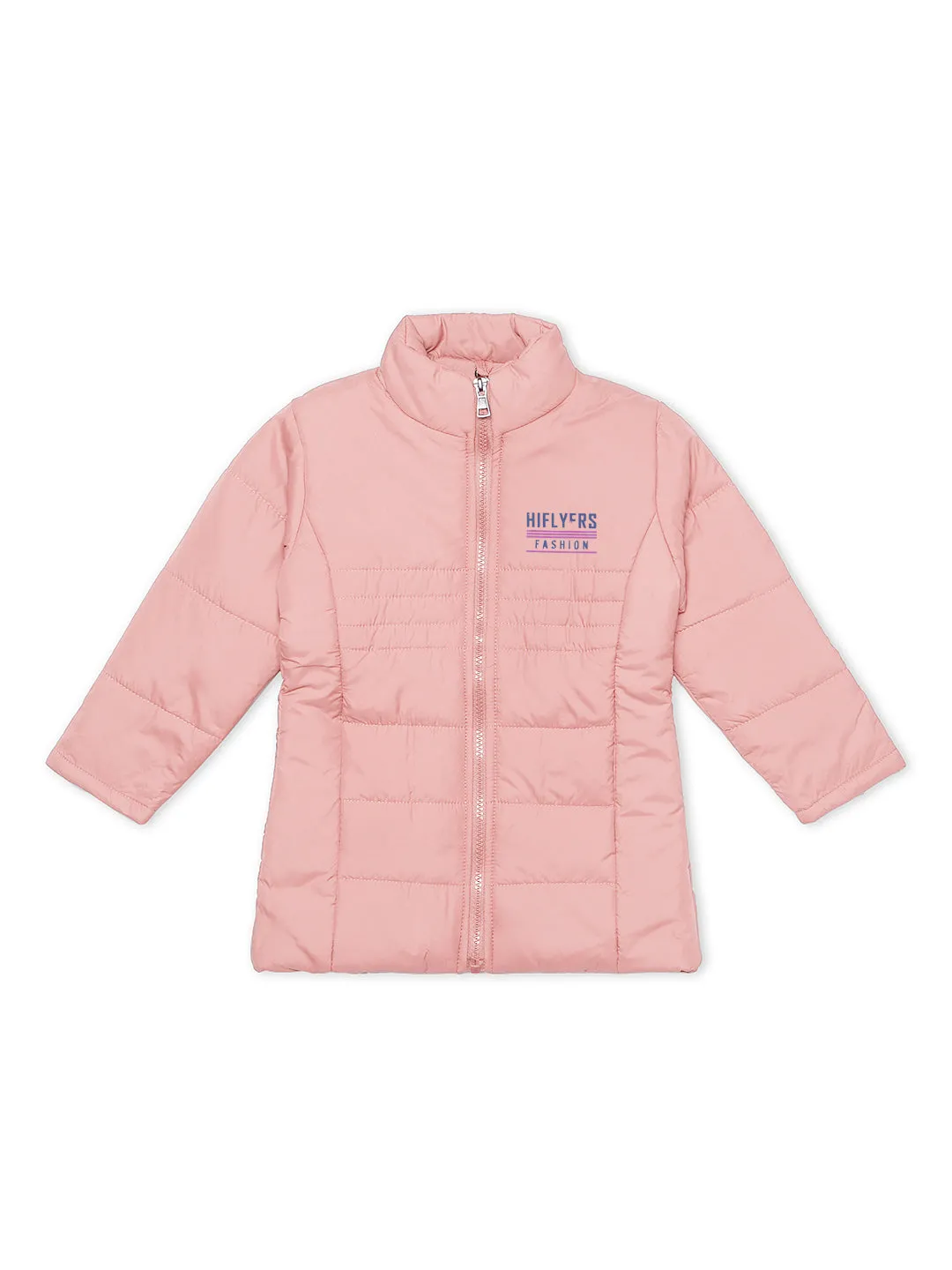 HiFlyers Girls Regular Fit | Polyster |Fluffy Full Sleeves |Quilted Insulation|High Neck Stand Collar|Zipper Jacket -Pink