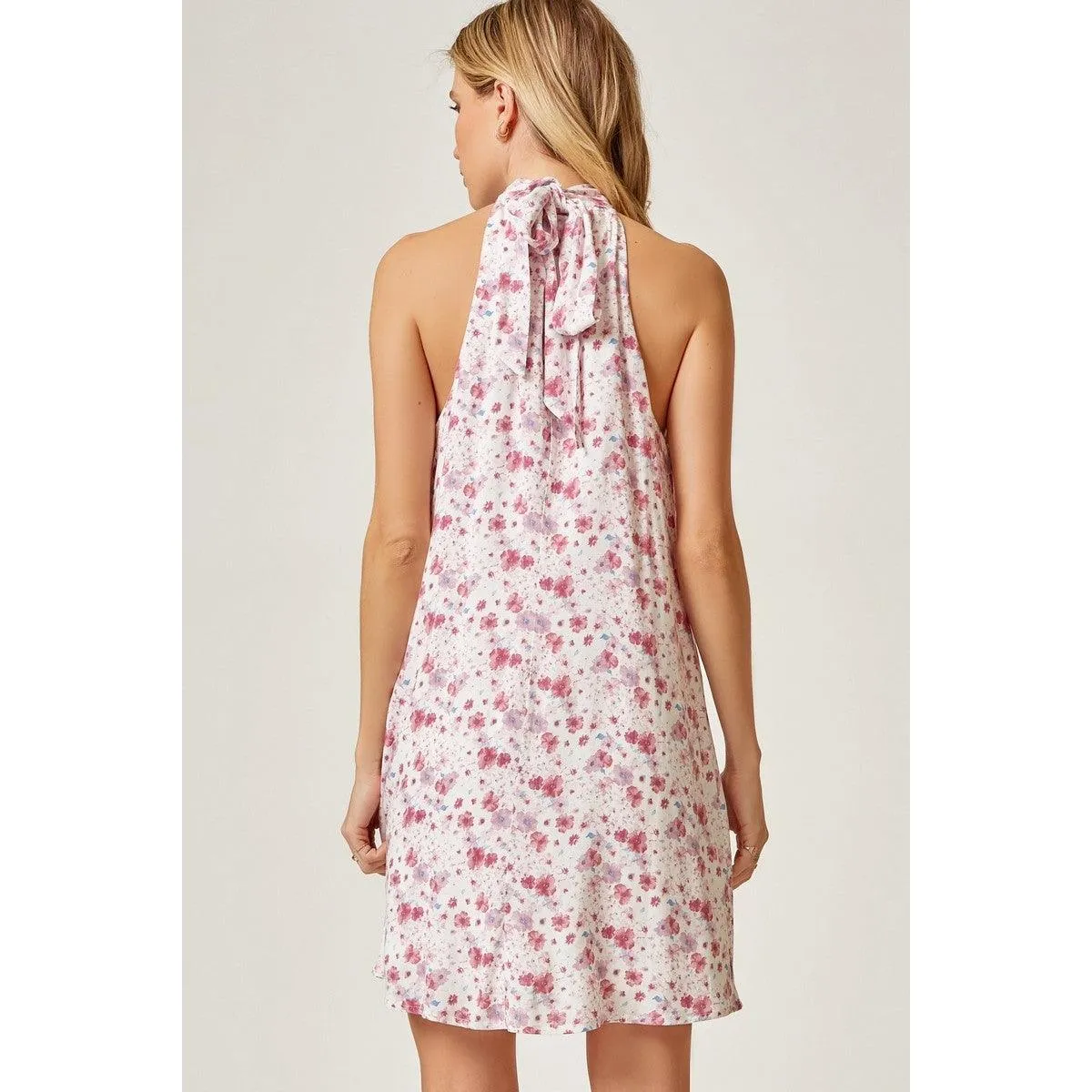 High Neck Floral Print Sleeveless Dress