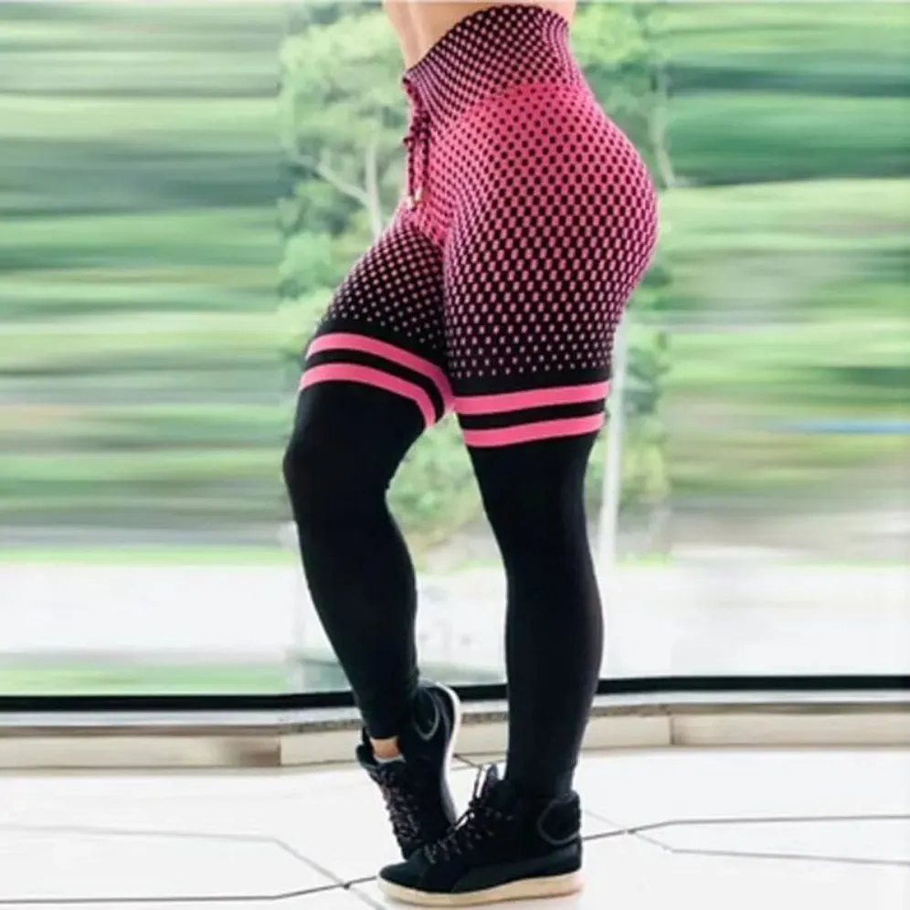 Hot Sale Polyester Stretchy Yoga Pants	Drawstring Women Sports Gym Yoga Wear Digital Printing High Waist Tights Woman Leggings