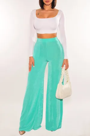 Jade Ribbed Shimmery High Waist Palazzo Pants