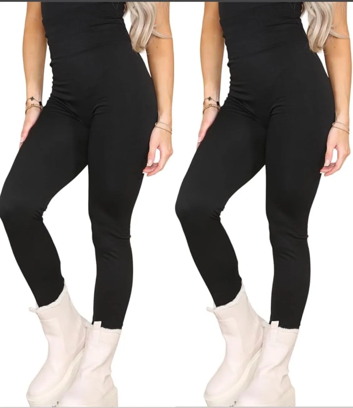 KHIM Pack of 1 & 2 Ladies Thermal Fleece Lined Leggings Warm Comfortable Ankle Length 8-14 UK