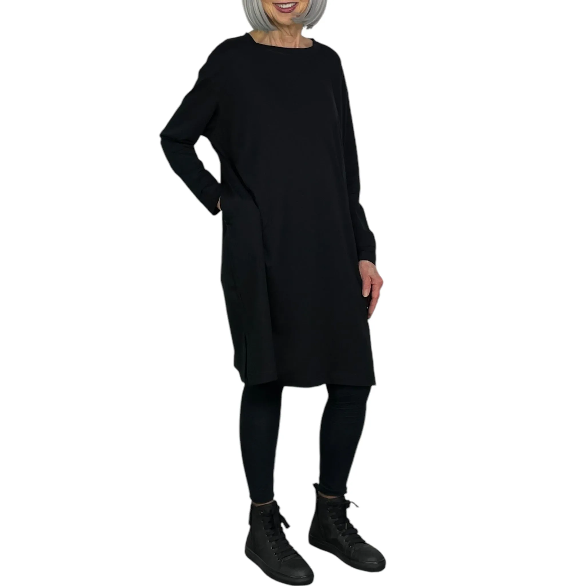 KNIT CREW NECK TUNIC DRESS