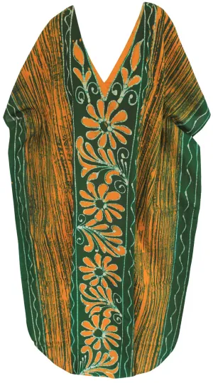 LA LEELA Cotton Batik Printed Women's Kaftan Kimono Summer Beachwear Cover up Dress OSFM 14-18W [L- 2X] Green_U907