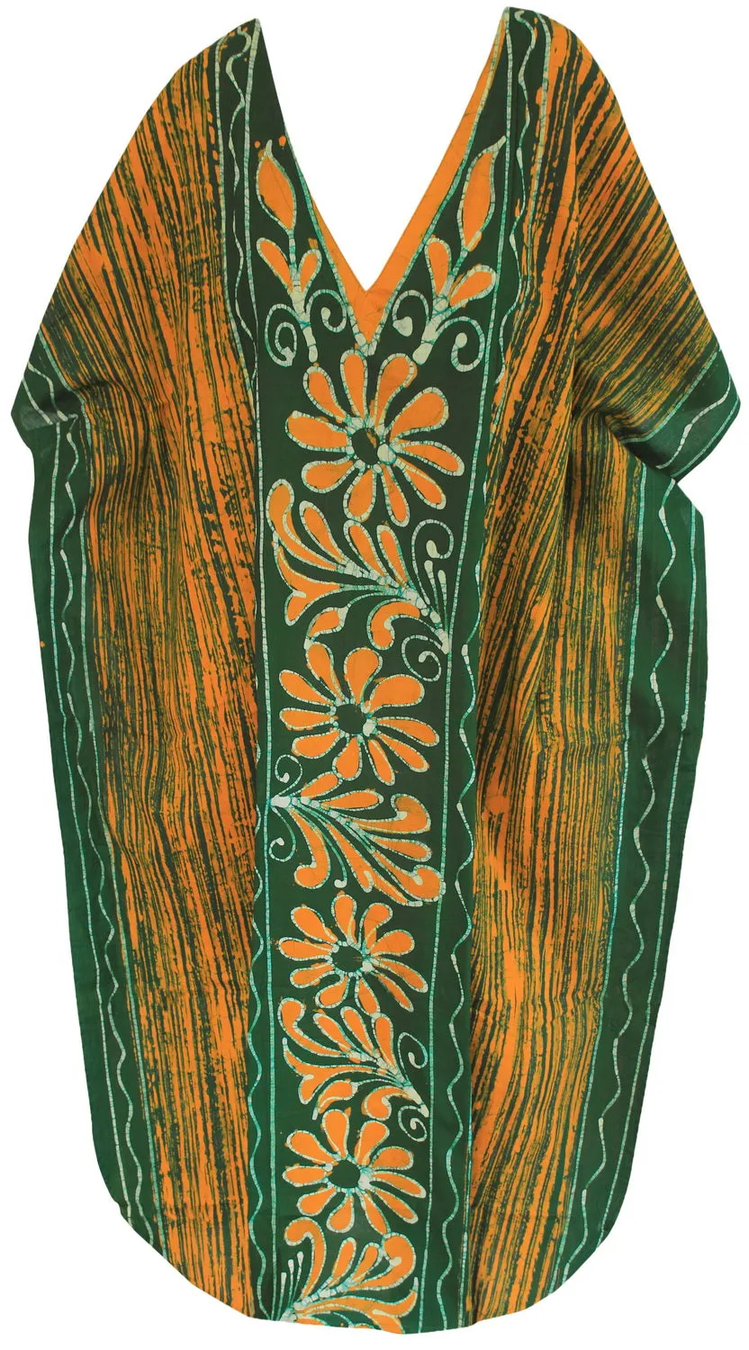 LA LEELA Cotton Batik Printed Women's Kaftan Kimono Summer Beachwear Cover up Dress OSFM 14-18W [L- 2X] Green_U907