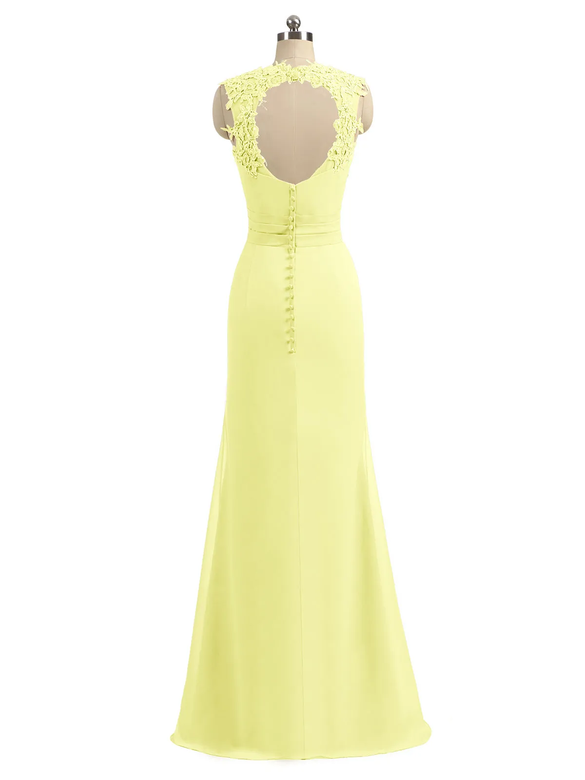 Lace Appliqued Strap Sheath Open Back Dress Daffodil