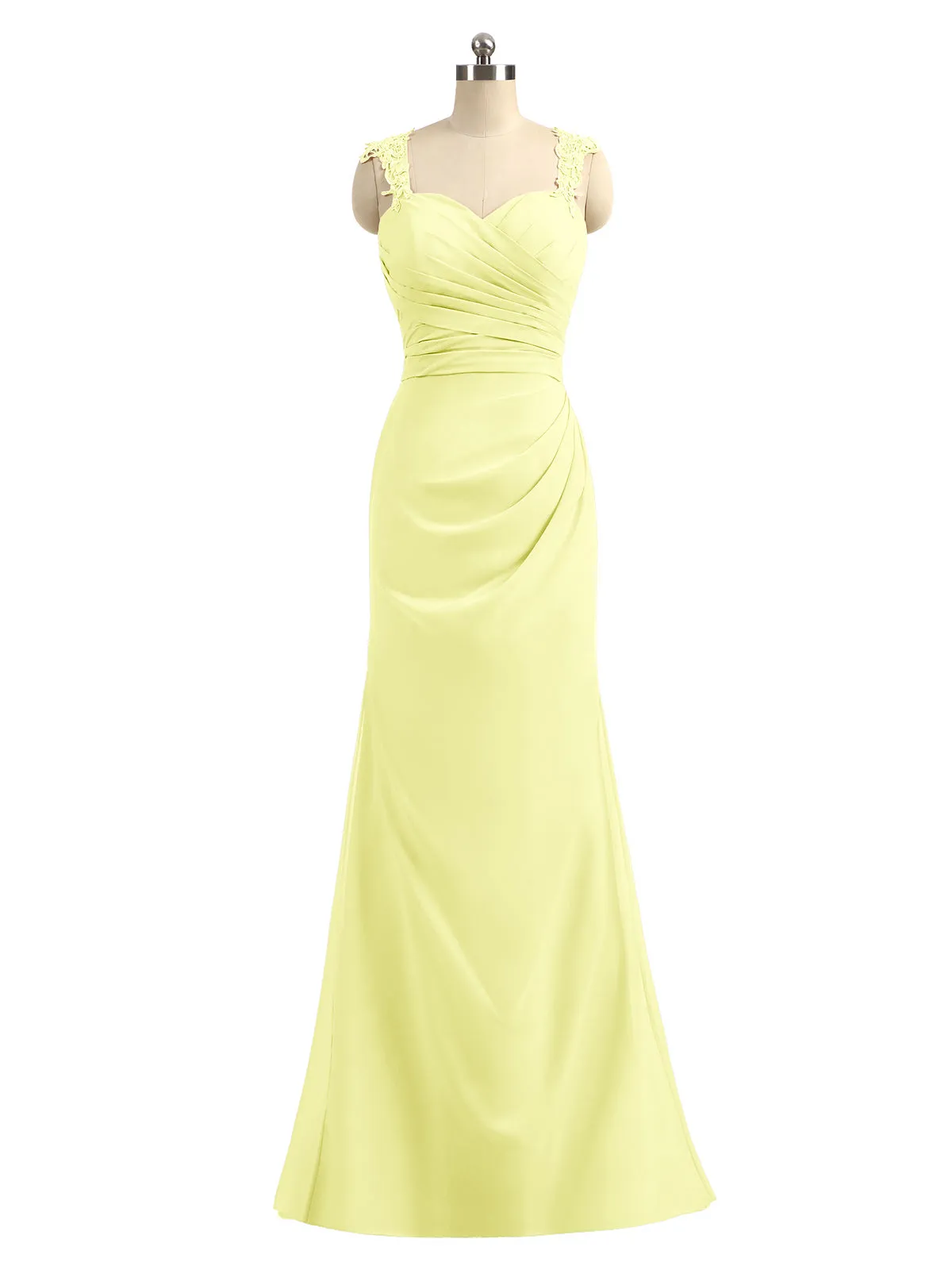 Lace Appliqued Strap Sheath Open Back Dress Daffodil