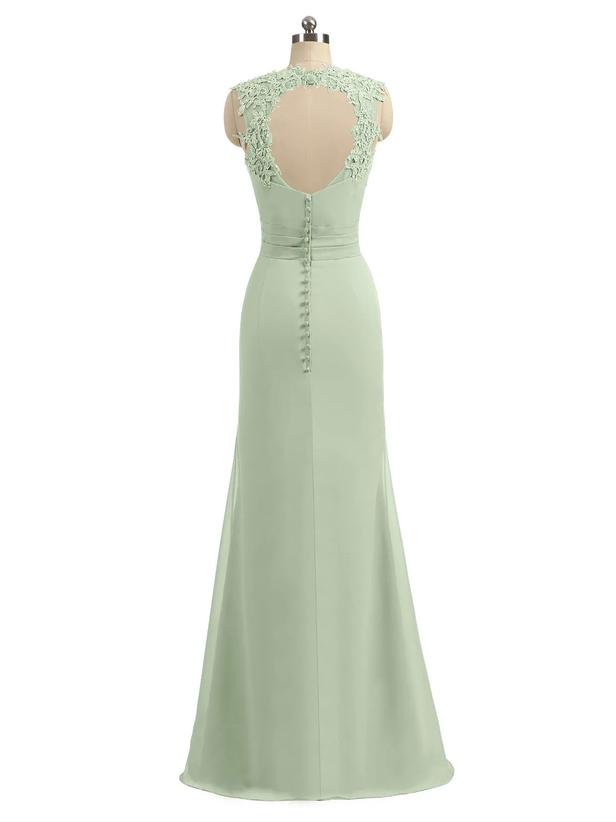 Lace Appliqued Strap Sheath Open Back Dress Dusty Sage Plus Size