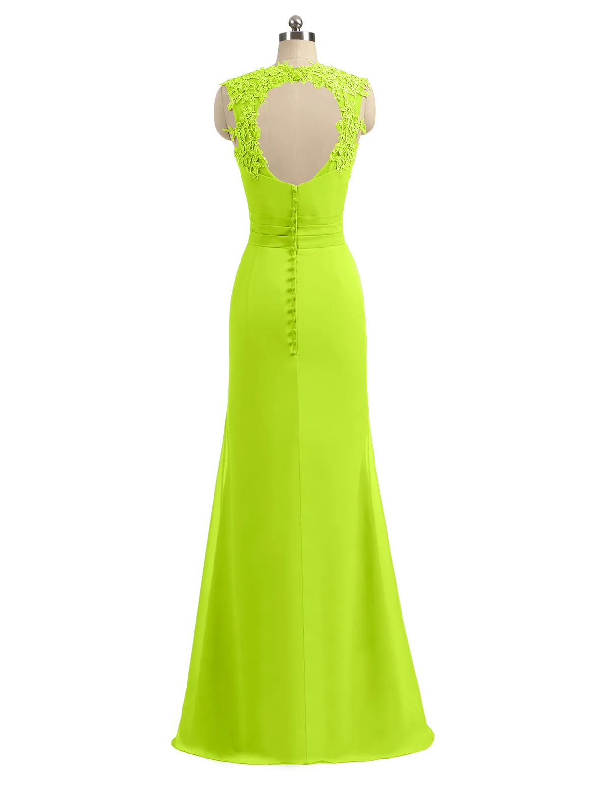 Lace Appliqued Strap Sheath Open Back Dress Lime Green Plus Size