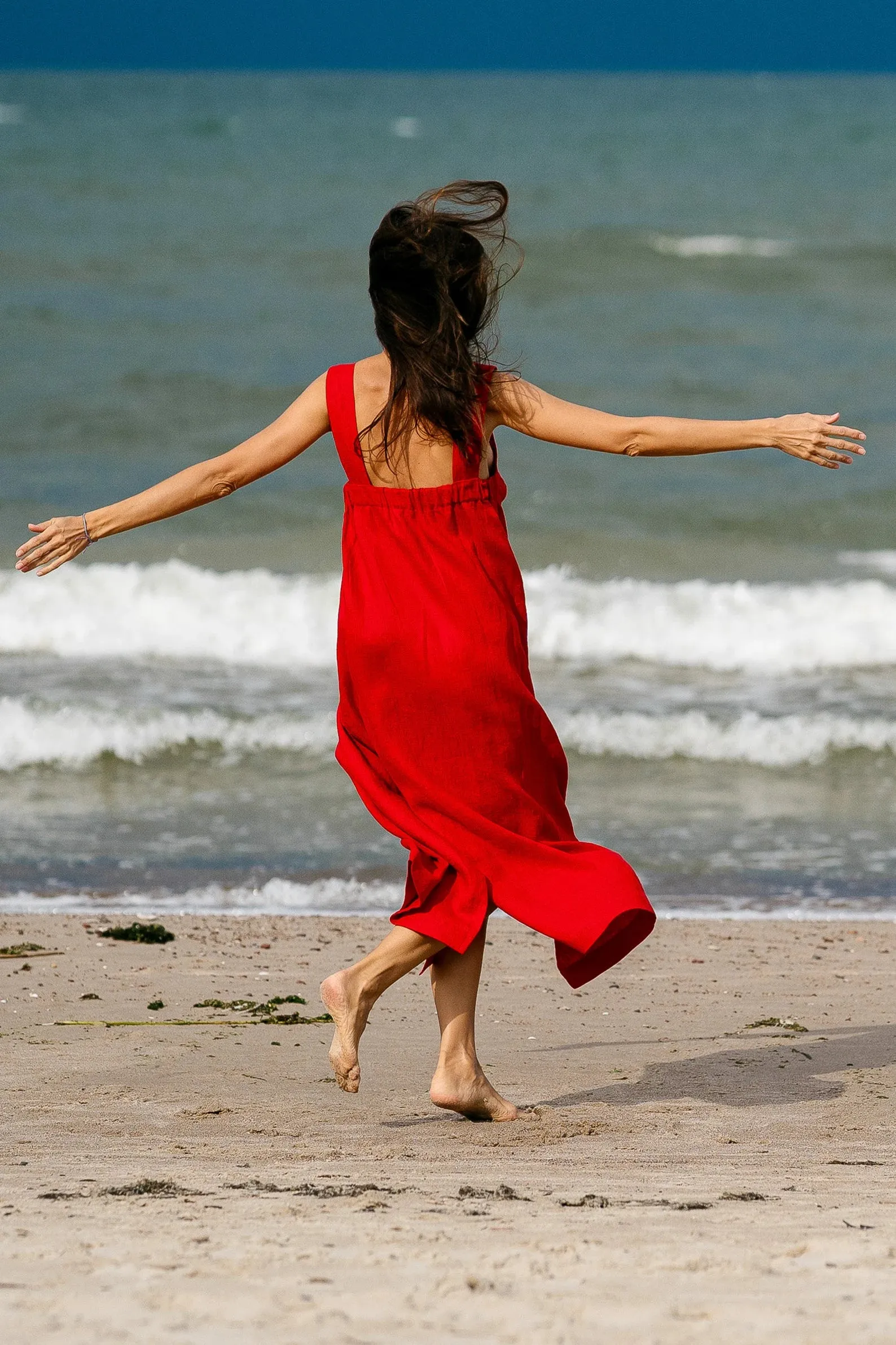 Linen Strap MAXI Dress ADELE In Red