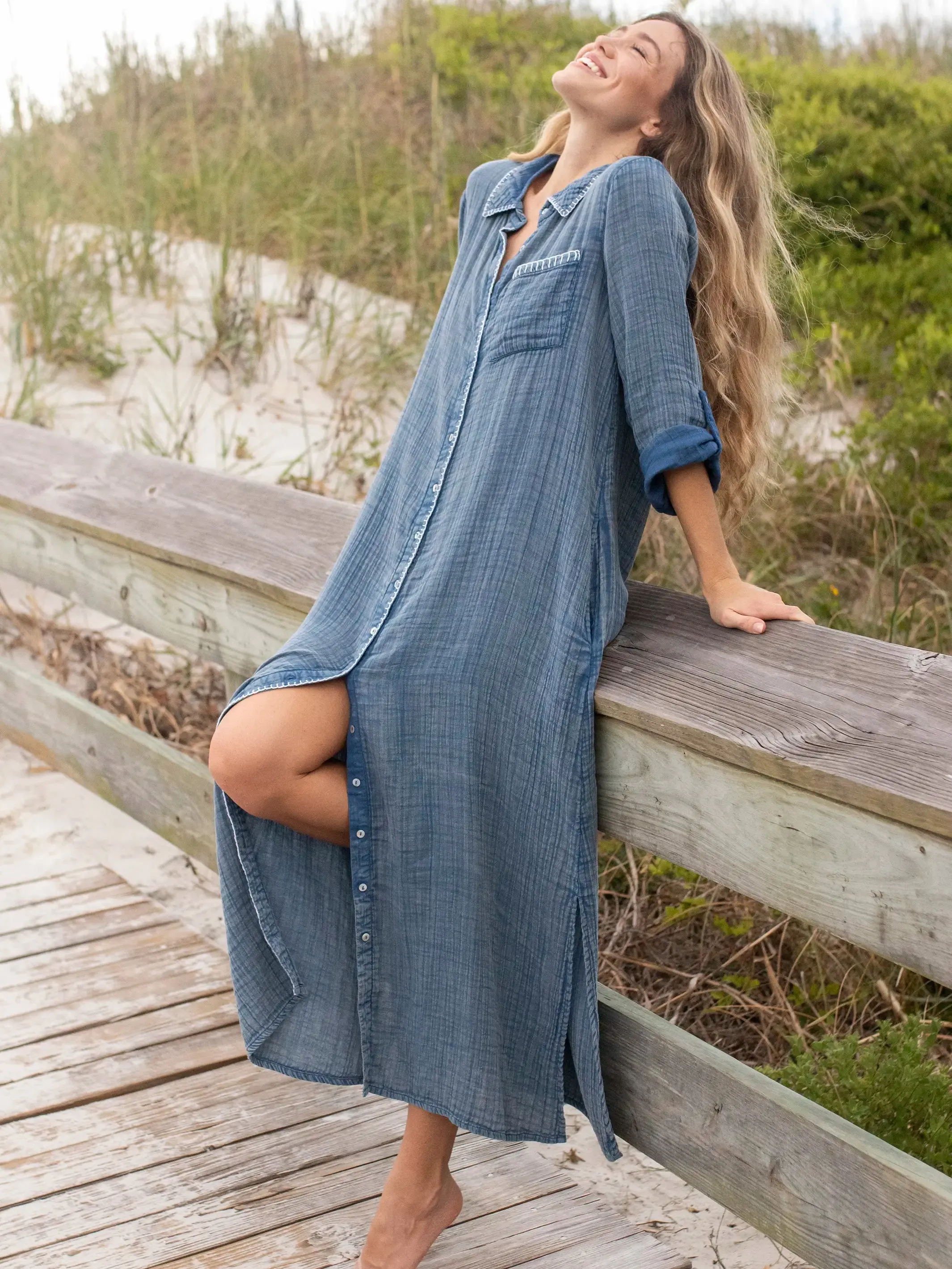 Lola Cotton Maxi Shirt Dress - Denim