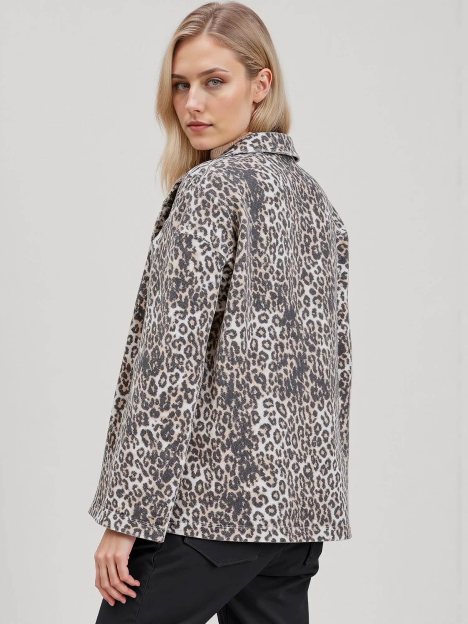 Long Sleeves Denim Leopard Barn Jacket