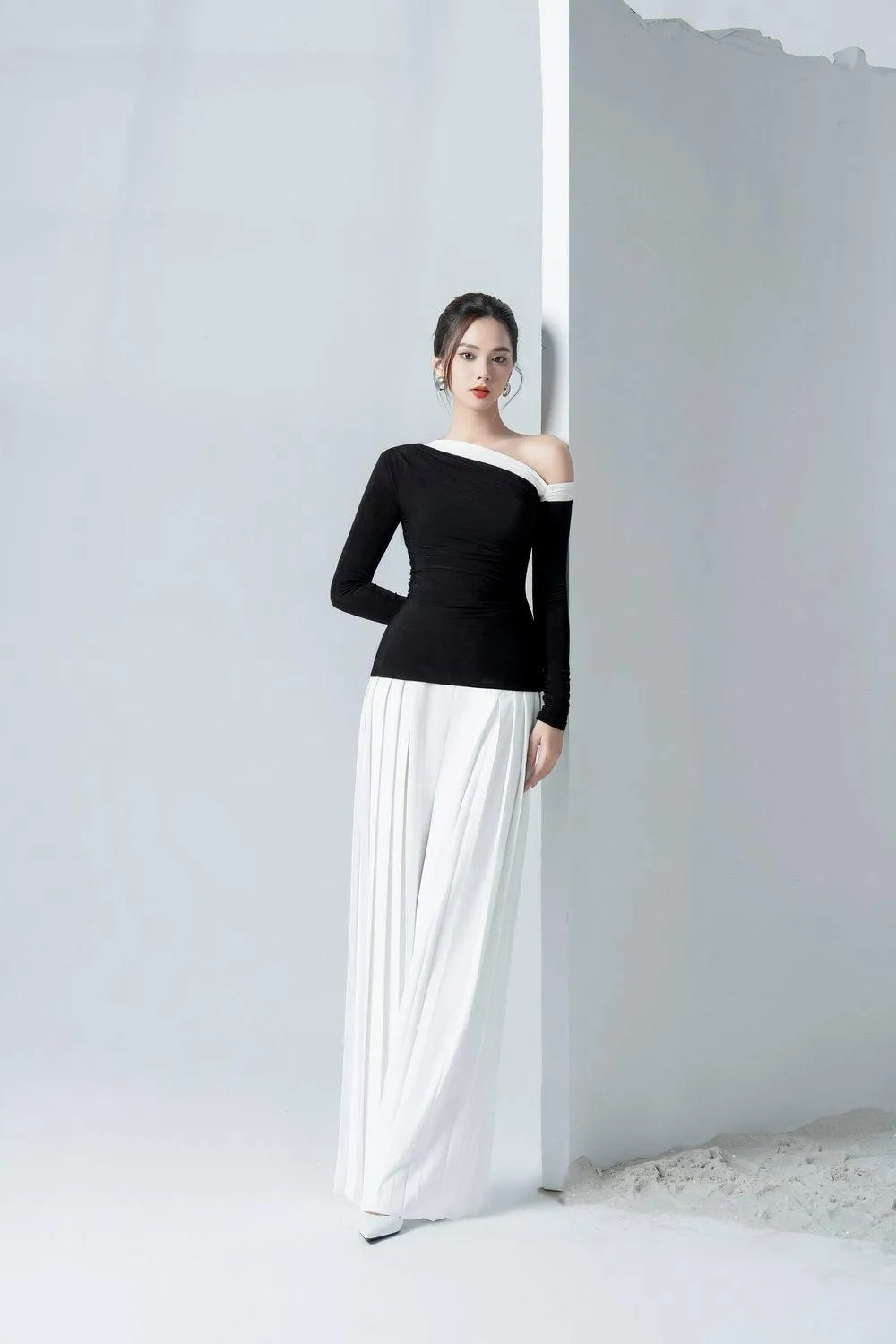 Martha Pleated Wide Leg Twill Silk Floor Length Pants