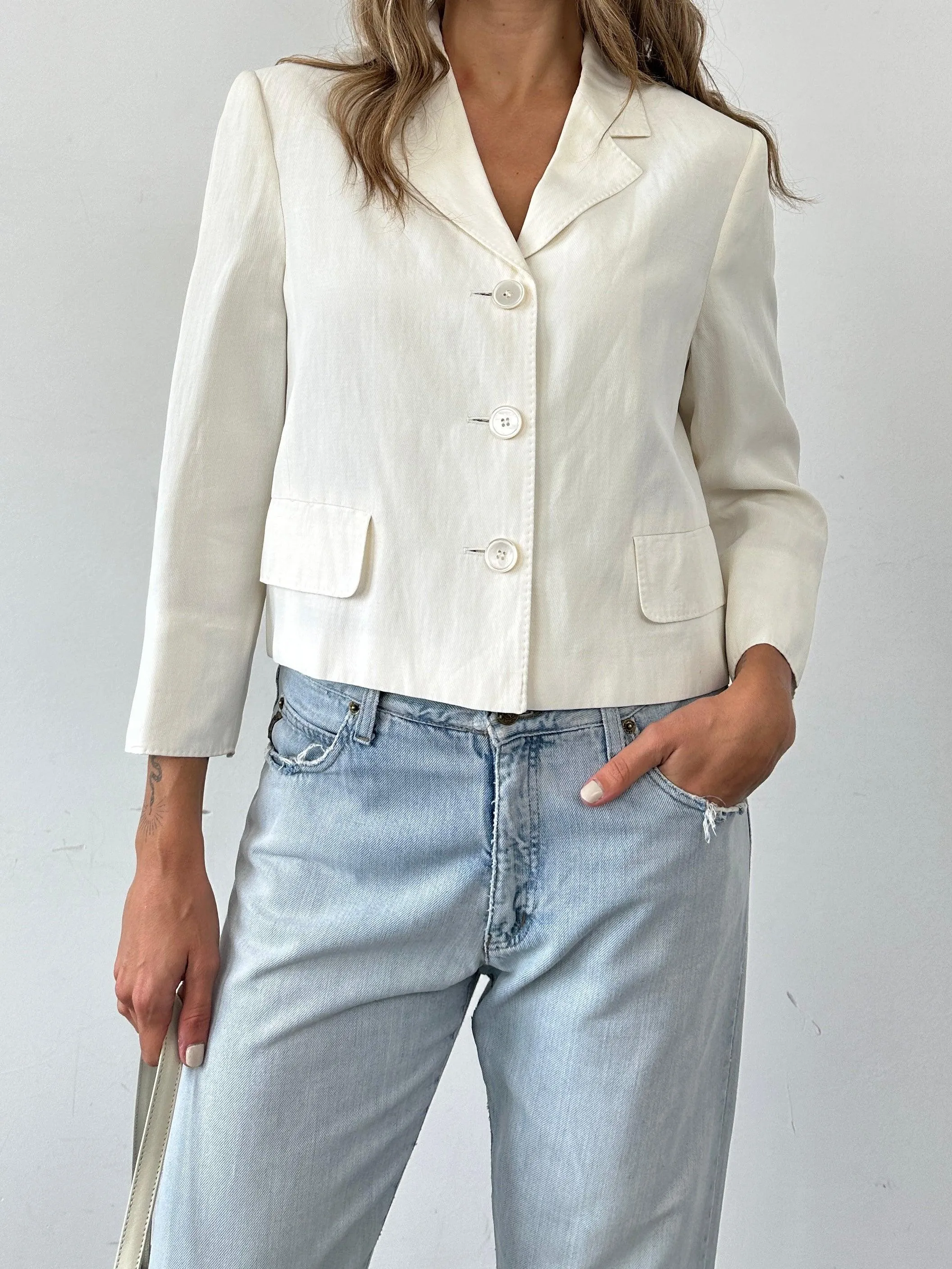 Max Mara Linen Cropped Single Breasted Blazer - M