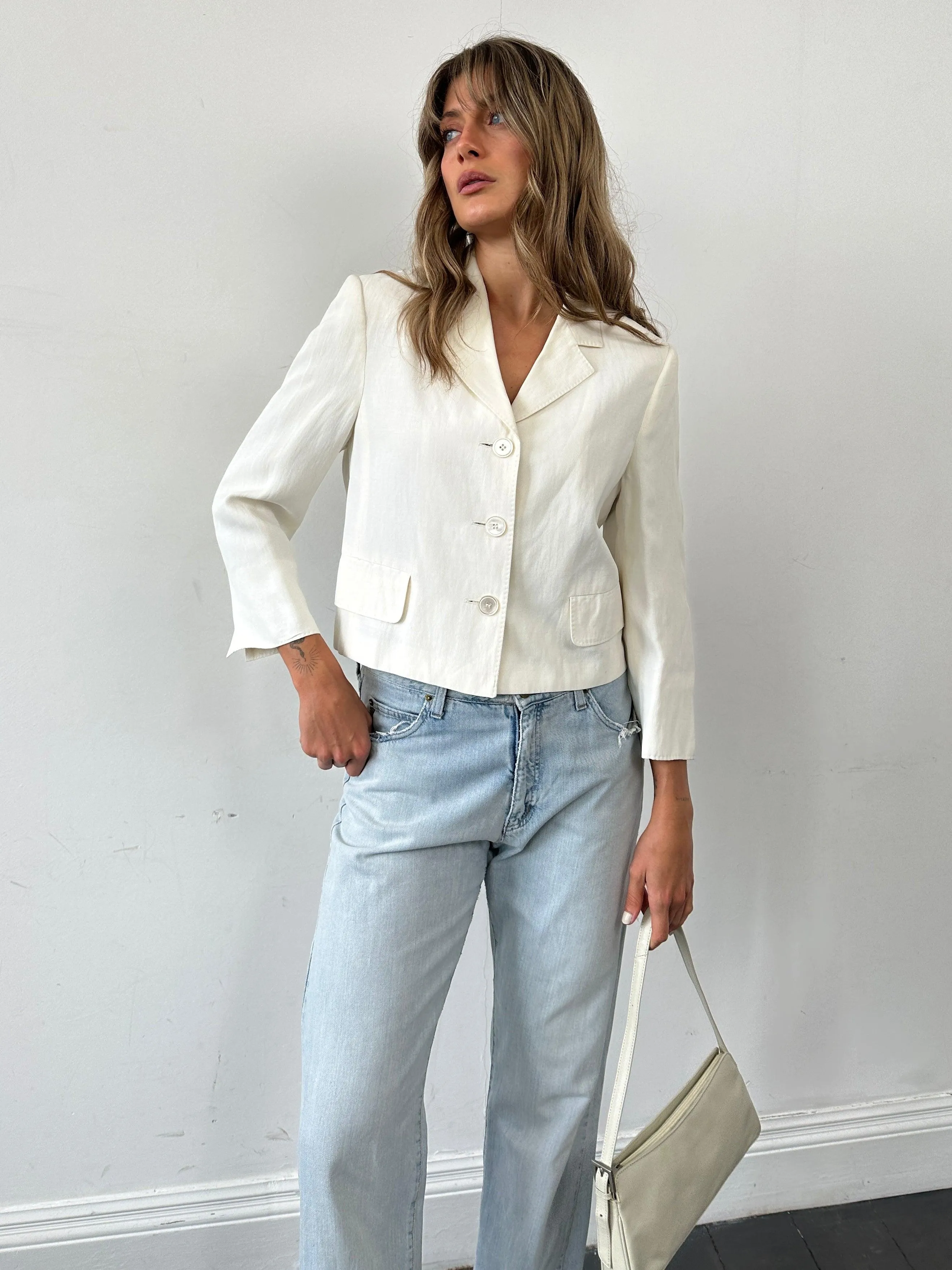 Max Mara Linen Cropped Single Breasted Blazer - M