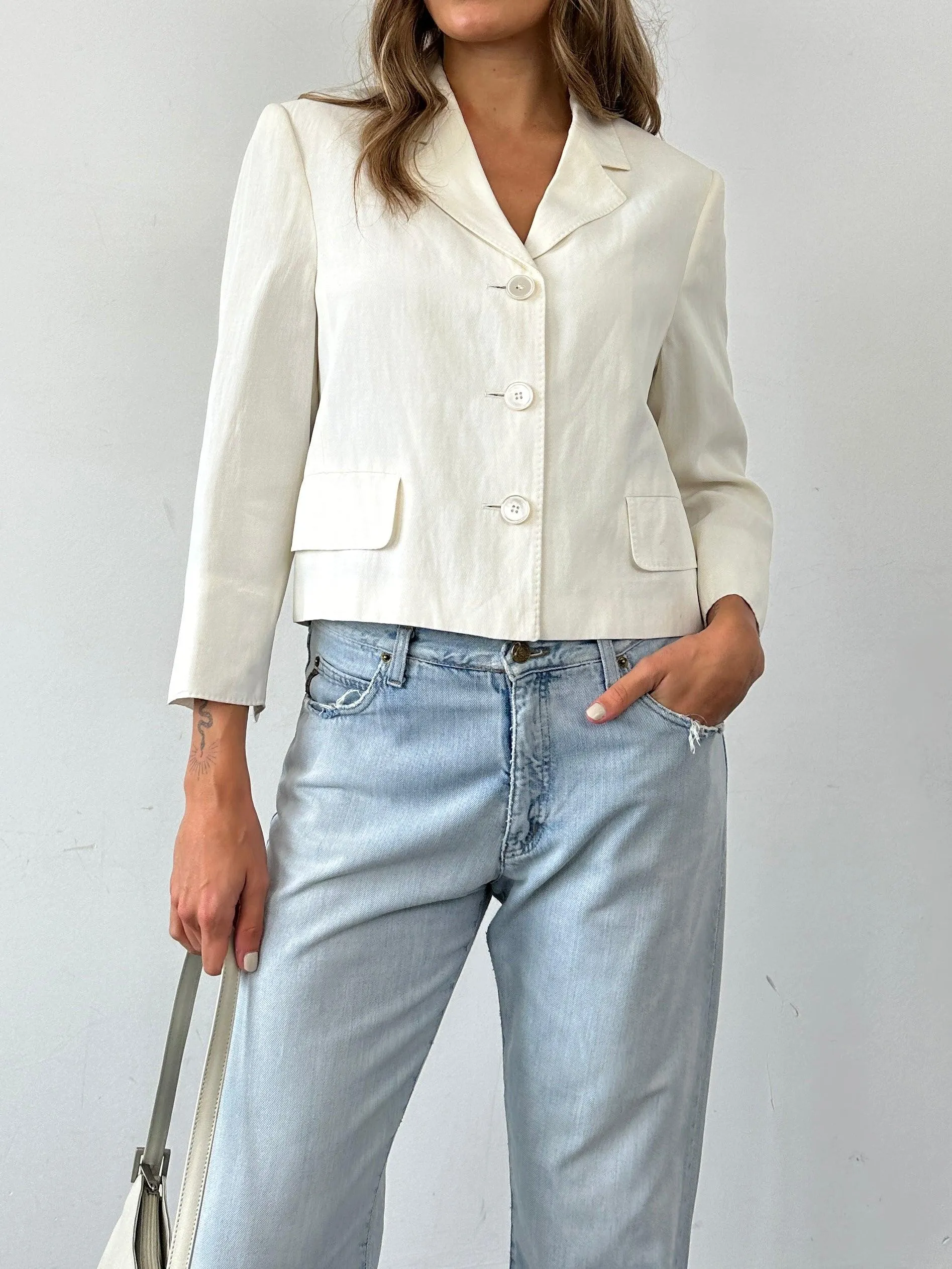 Max Mara Linen Cropped Single Breasted Blazer - M