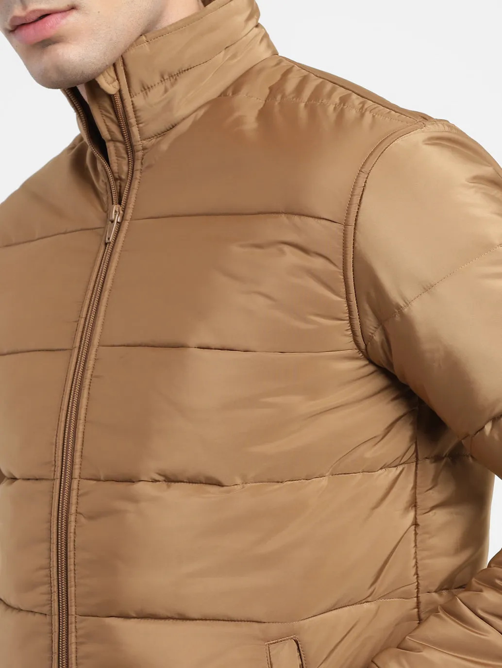 Men's Solid High Neck Quilted Jacket