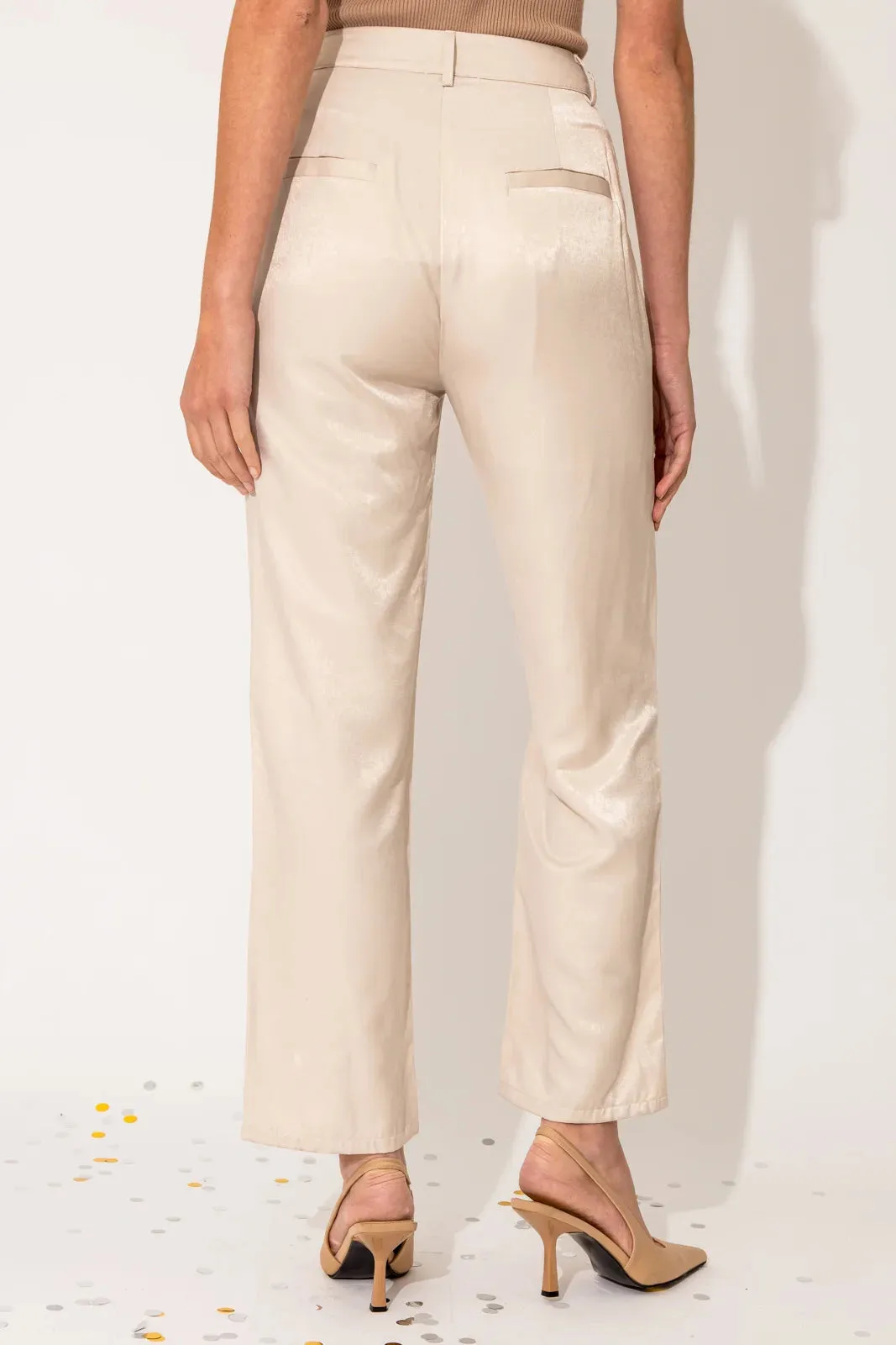 Mid Waist Satin Crop Plated Pants